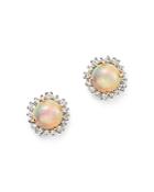Opal And Diamond Halo Stud Earrings In 14k Yellow Gold - 100% Exclusive