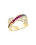 Multicolor Sapphire And Diamond Crossover Ring In 14k Yellow Gold - 100% Exclusive