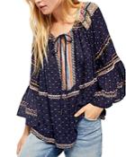 Free People Talia Embroidered Bell-sleeve Top