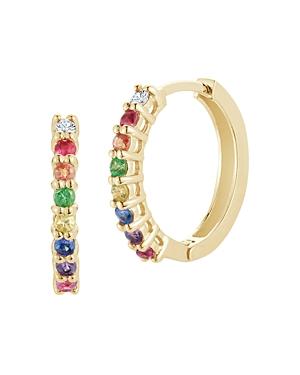 Mateo 14k Yellow Gold Rainbow Gemstone & Diamond Huggie Hoop Earrings