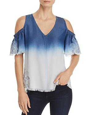 Billy T Embroidered Ombre Cold-shoulder Top