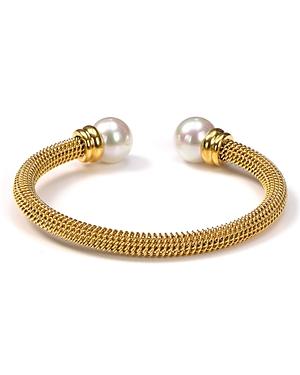 Majorica Gold Stainless Steel And White Pearl Bangle