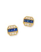 Bloomingdale's Blue Sapphire & Diamond Milgrain Stud Earrings In 14k Yellow Gold - 100% Exclusive