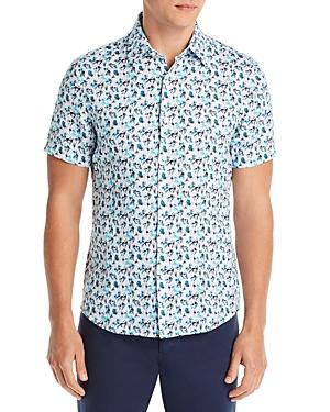 Michael Kors Linen Floral Print Regular Fit Button Down Shirt