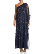 Adrianna Papell Plus Beaded One-shoulder Caftan Gown