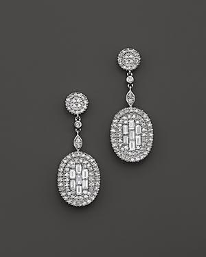 Diamond And Baguette Drop Earrings In 14k White Gold, 1.35 Ct. T.w.
