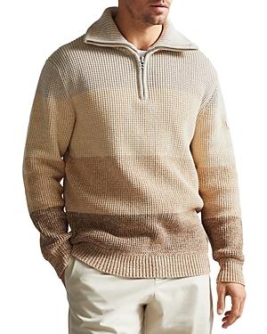 Ted Baker Heathh Mib Cotton Waffle Striped Half Zip Sweater