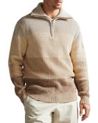 Ted Baker Heathh Mib Cotton Waffle Striped Half Zip Sweater