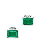 Bloomingdale's Emerald & Diamond-accent Stud Earrings In 14k White Gold - 100% Exclusive