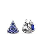 Hueb 18k White Gold Mirage Blue Sapphire & Diamond Mismatch Huggie Hoop Earrings