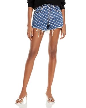 Alexanderwang.t Bite Logo Cutoff Jean Shorts In Deep Blue