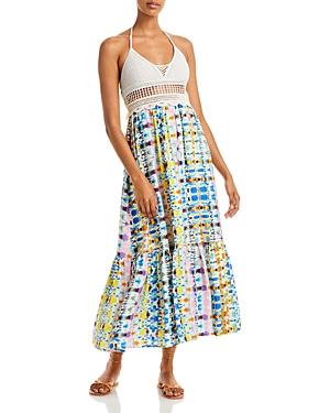 Aqua Printed Crochet Trim Halter Midi Dress - 100% Exclusive