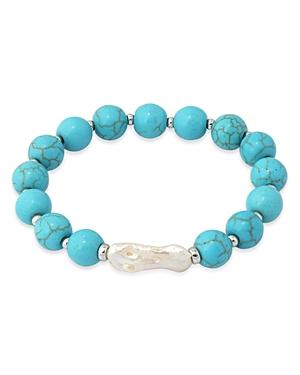 Aqua Howlite Chryscolla Bead & Pearl Stretch Bracelet - 100% Exclusive