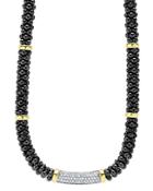 Lagos Black Caviar Ceramic Necklace With Pave Diamonds And 18k Gold Stations, 16