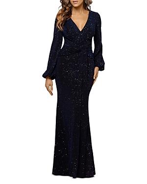 Aqua Long Sleeve Sparkle Wrap Gown - 100% Exclusive