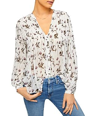 7 For All Mankind Floral Print Pintuck Top