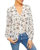 7 For All Mankind Floral Print Pintuck Top