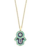 Bloomingdale's Turquoise, Sapphire & Diamond Hamsa Pendant Necklace In 14k Yellow Gold, 18 - 100% Exclusive