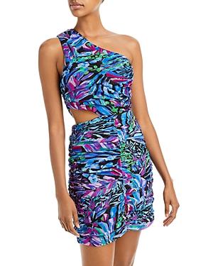 Aqua Brushstroke Floral Print Cutout One Shoulder Dress - 100% Exclusive