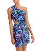 Aqua Brushstroke Floral Print Cutout One Shoulder Dress - 100% Exclusive
