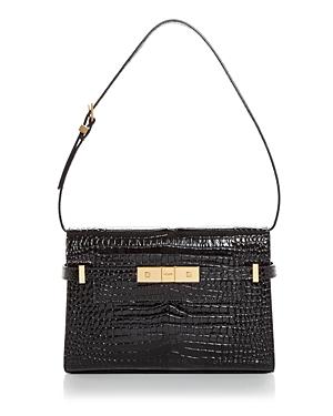 Saint Laurent Manhattan Small Croc Embossed Leather Shoulder Bag