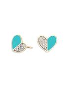 Adina Reyter 14k Yellow Gold Diamond & Turquoise Ceramic Heart Stud Earrings