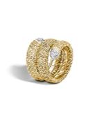 John Hardy Classic Chain 18k Gold Diamond Pave Double Coil Ring