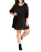 City Chic Plus Embroidered-sleeve Dress