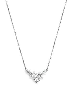 Diamond Cluster Pendant Necklace In 14k White Gold, 17