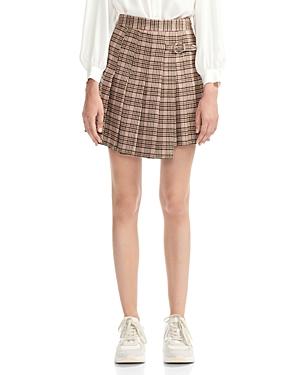 Maje Jilo Asymmetric Pleated Plaid Skirt