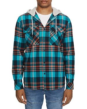 Eleven Paris Woven Long Sleeve Plaid Hooded Shirt