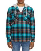 Eleven Paris Woven Long Sleeve Plaid Hooded Shirt