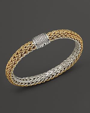 John Hardy Classic Chain 18k Gold And Sterling Silver Medium Reversible Bracelet With Pave Diamonds