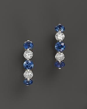 Blue Sapphire And Diamond Huggie Hoop Earrings In 14k White Gold - 100% Exclusive
