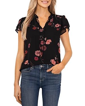 Cece Floral Smocked Shoulder Flutter Sleeve Top