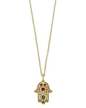 Bloomingdale's Rainbow Gemstone & Diamond Hamsa Pendant Necklace In 14k Yellow Gold, 18 - 100% Exclusive