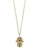 Bloomingdale's Rainbow Gemstone & Diamond Hamsa Pendant Necklace In 14k Yellow Gold, 18 - 100% Exclusive