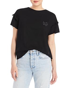 Valerie Frangie Embroidered Ruffle Sleeve Tee