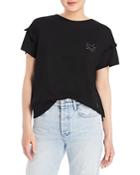Valerie Frangie Embroidered Ruffle Sleeve Tee