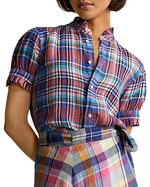 Polo Ralph Lauren Ruffle-trim Plaid Linen Shirt