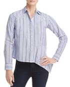 Donna Karan Striped Embroidered Asymmetric Shirt