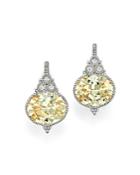 Judith Ripka Sterling Silver La Petite Oval Earrings With White Sapphire And Canary Crystal