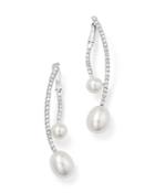 Cultured Freshwater Pearl Drop Earrings With Diamonds In 18k White Gold, 6.5mm