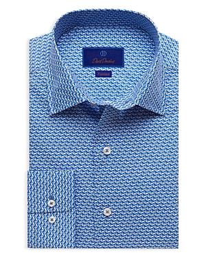 David Donahue Fusion Cotton Scooter Print Trim Fit Dress Shirt