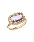 Rose Amethyst Beaded Ring In 14k Yellow Gold