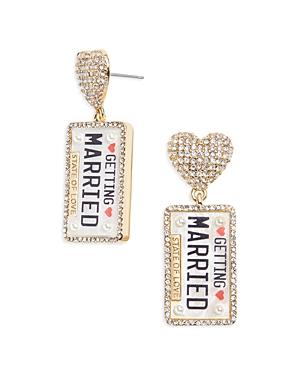Baublebar Just Married Pave & Imitation Pearl Heart & License Plate Drop Earrings In Gold Tone