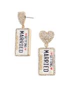 Baublebar Just Married Pave & Imitation Pearl Heart & License Plate Drop Earrings In Gold Tone