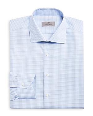 Canali Blue Large Check Print Dress Shirt