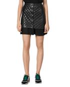Sandro Square Quilted Leather & Pleated Hem Mini Skirt