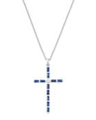 Bloomingdale's Blue Sapphire & Diamond Cross Pendnat Necklace In 14k White Gold, 18 - 100% Exclusive
